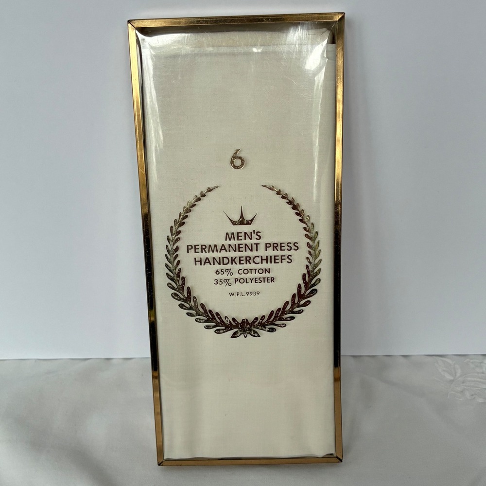 W.P.L. 9939 Handkerchiefs Mens White Permanent Press 4 Pack Vintage Boxed Set